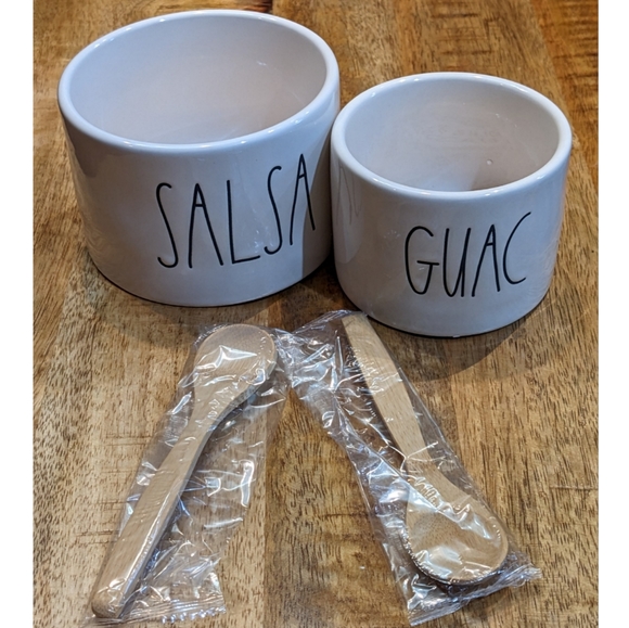Rae Dunn  Guac + Salsa Set + 2 spoons - Picture 2 of 11